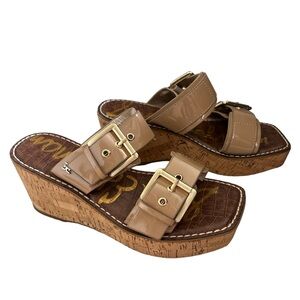 SAM EDELMAN Patent Leather Platform Sandals Size 6M Tan